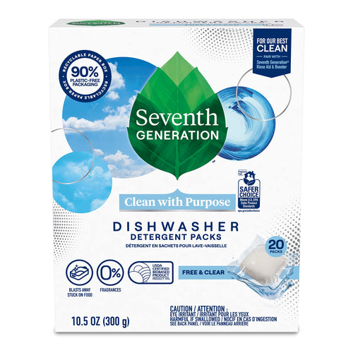 Seventh Generation Dishwasher Detergent Packs, Free & Clear, 20 Count