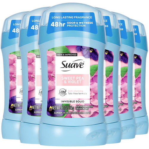 Suave Women's Antiperspirant Deodorant, Sweet Pea & Violet, 1.2 oz (Pack of 6)