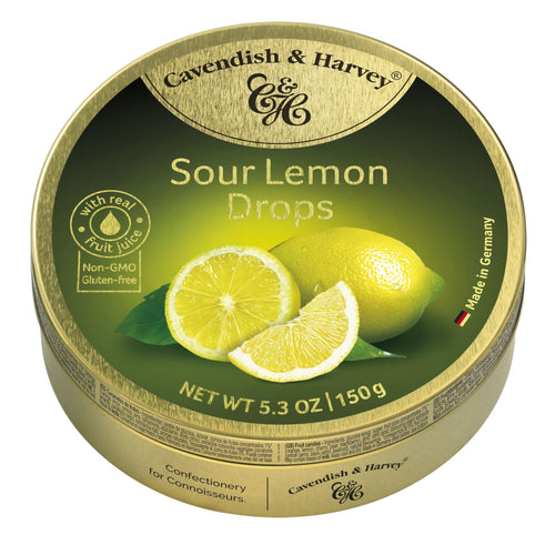 Cavendish & Harvey Sour Lemon Hard Candy Drops, 5.3 oz Tin
