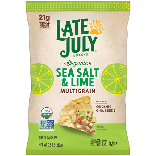 Late July Organic Multigrain Tortilla Chips, Sea Salt and Lime, 7.5 oz