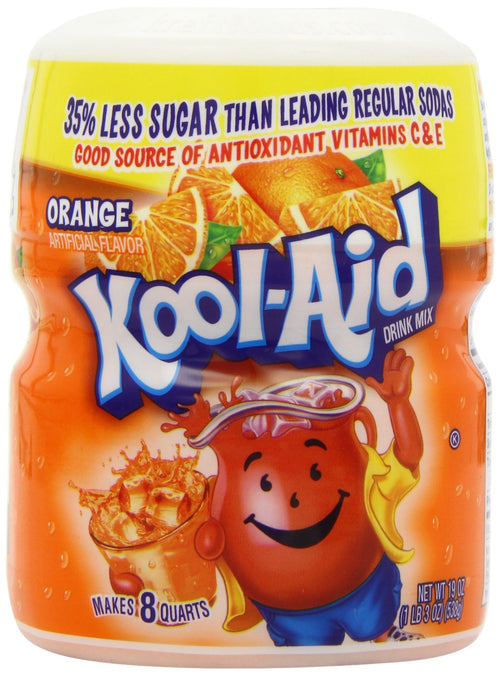 Kool-Aid Sugar Sweetened Orange Drink Mix, 19 oz Container (Pack of 4)
