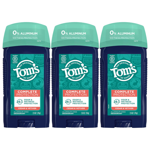 Tom's of Maine Complete Protection Deodorant for Men, Cedar & Vetiver, 2.6 oz (Pack of 3)