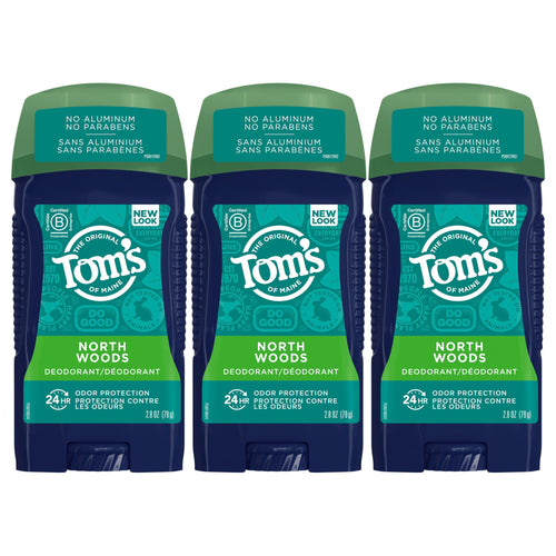 Tom's of Maine Aluminum-Free Natural Deodorant for Men, North Woods, 2.8 oz (Pack of 3)