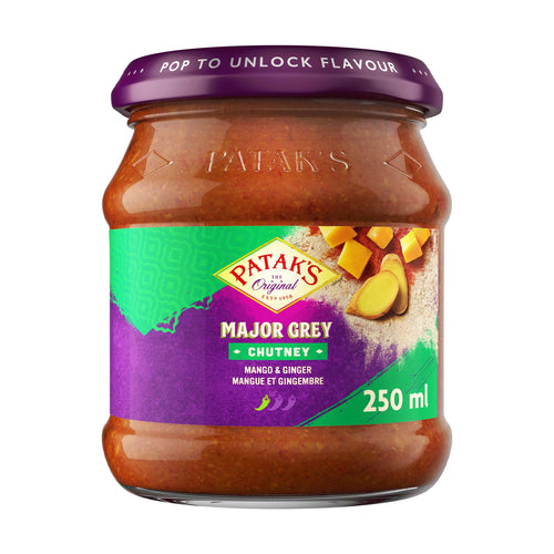 Patak's Major Grey Chutney, Sweet & Mild Mango Chutney with Ginger, 12 oz