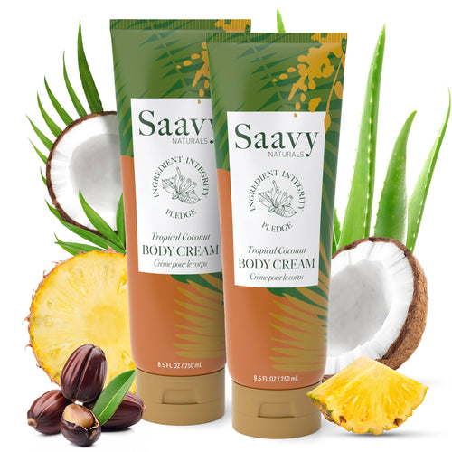 Saavy Naturals Deeply Hydrating Body Cream, Tropical Coconut, 8.5 fl oz (Pack of 2)