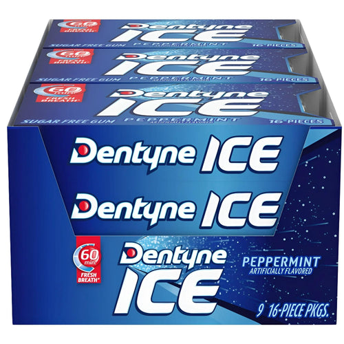Dentyne Ice Sugar Free Gum, Peppermint, 16 Piece Pack (9 Packs)