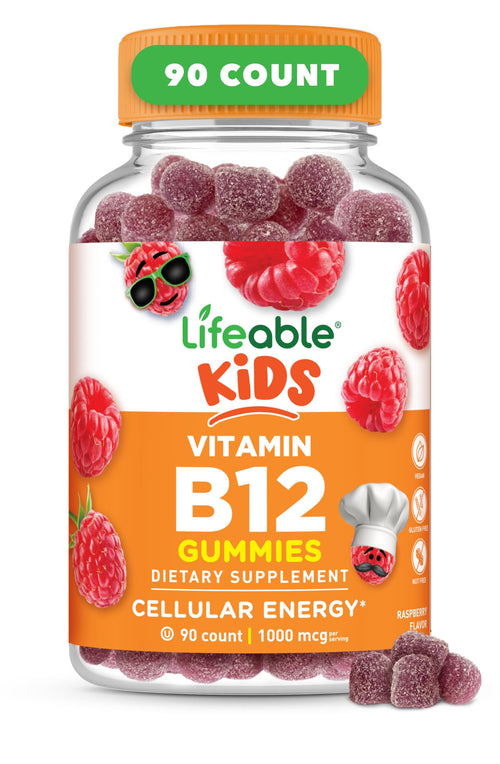 Lifeable Vitamin B12 for Kids, 1000 mcg Raspberry Gummies, 90 Count