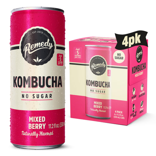 Remedy Mixed Berry Kombucha, No Sugar, 44.8 fl oz (Pack of 6)