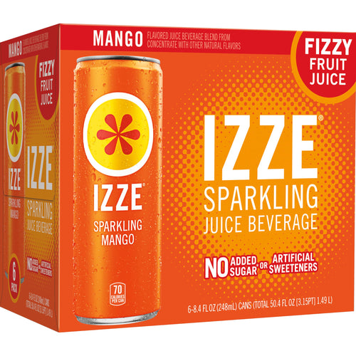 IZZE Sparkling Juice Beverage Blend, Mango, 8.4 fl oz (Pack of 6)