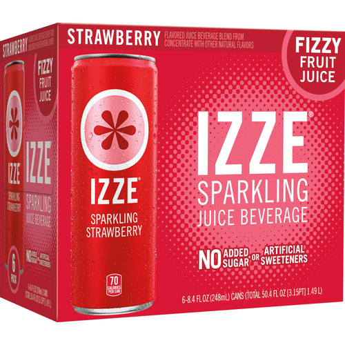 IZZE Sparkling Juice Beverage, Strawberry, No Sugar Added, 8.4 fl oz Cans (Pack of 6)
