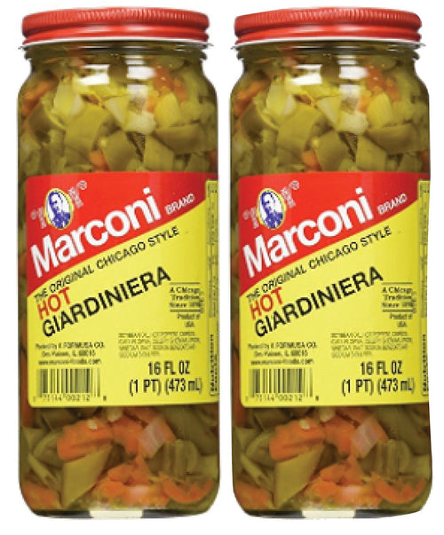 Marconi Hot Giardiniera, Chicago Style, 16 oz (Pack of 2)