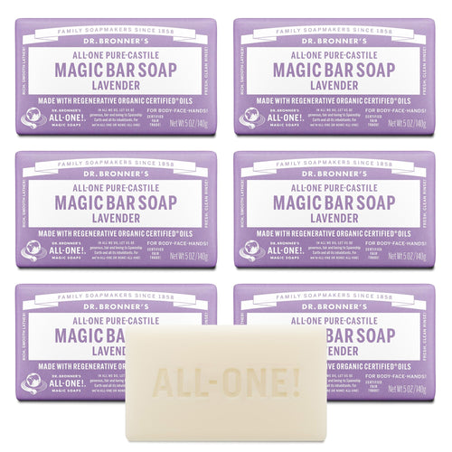 Dr. Bronner's Pure-Castile Bar Soap, Lavender, 5 oz (Pack of 6)