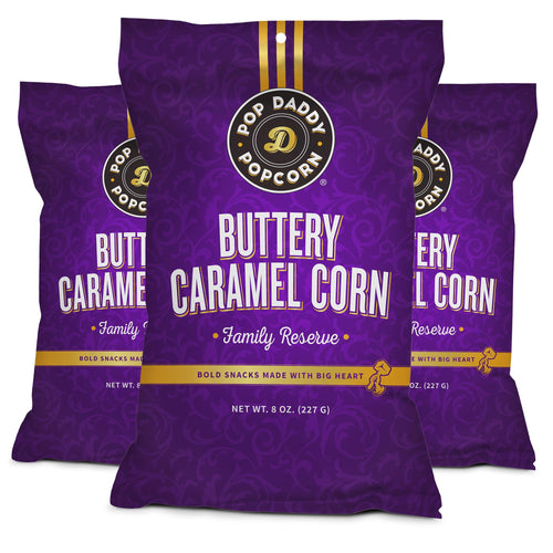 Pop Daddy Buttery Caramel Flavored Popcorn, 8 oz Bags (Pack of 3)