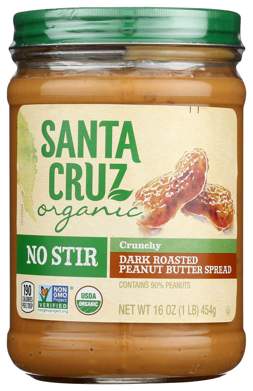 Santa Cruz Organic Dark Roast Crunchy No Stir Peanut Butter Spread, 16 oz