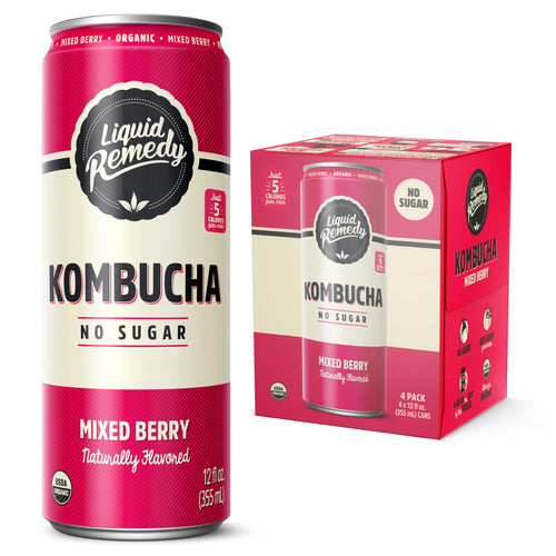 Liquid Remedy Mixed Berry Organic Sugar Free Kombucha, 12 fl oz (Pack of 4)