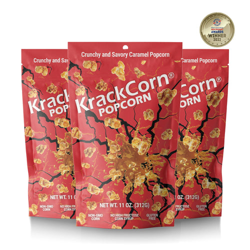 KrackCorn Caramel Popcorn, Sweet Salty Crunch, 11 oz (Pack of 3)