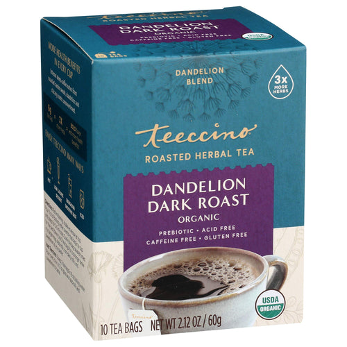 Teeccino Organic Dandelion Dark Roast Herbal Tea, 10 Count