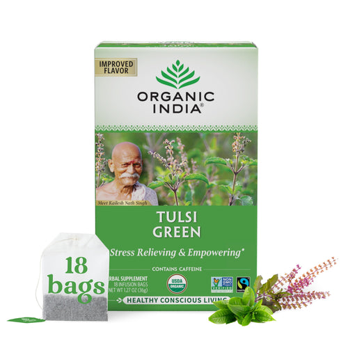 Organic India Tulsi Green Tea Bags, African Basil, 18 Count