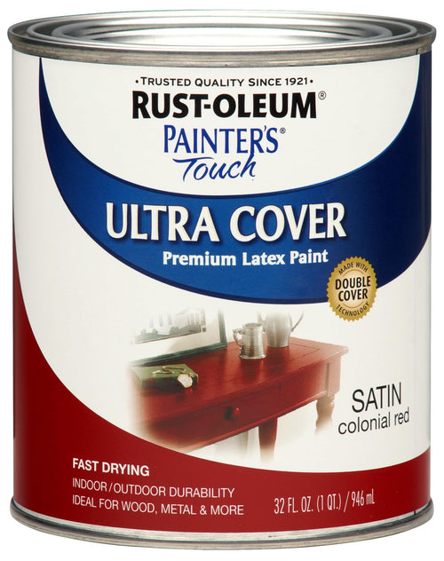Rust-Oleum Painter's Touch Latex Paint, Satin Colonial Red, 1 Quart