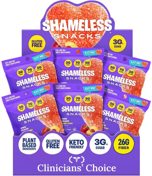 Shameless Snacks OMG Peach Sour Gummy Candy, 3 g Sugar