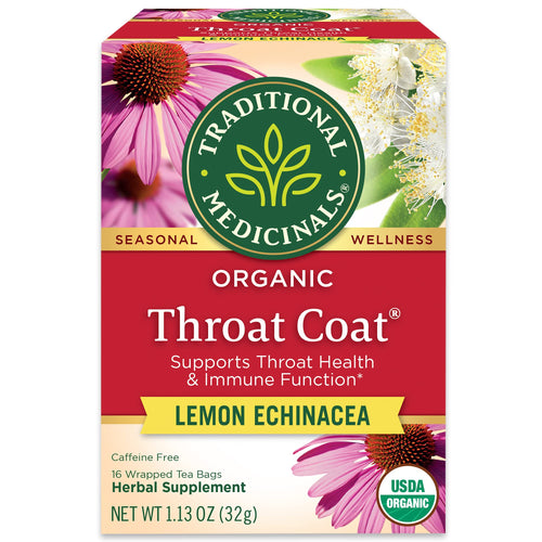 Traditional Medicinals Organic Throat Coat Lemon Echinacea Tea, 16 Tea Bags