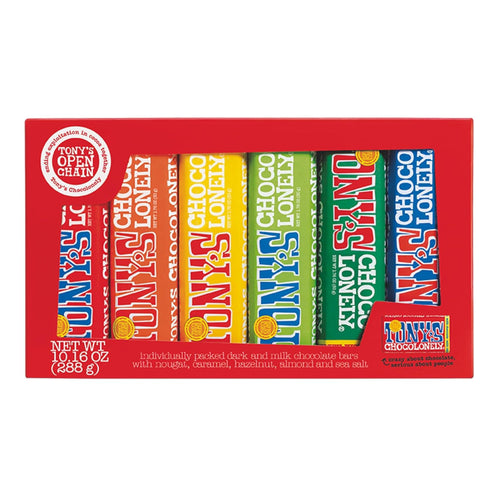 Tony's Chocolonely Rainbow Chocolate Candy Bar Variety Pack, 10.16 oz (6 Bars)