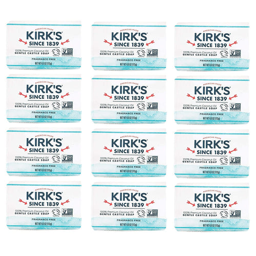 Kirk's Castile Bar Soap, Fragrance-Free, 4 oz (Pack of 12)