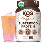KOS Organic Vegan Chocolate Protein Powder, Erythritol Free, 28 Servings