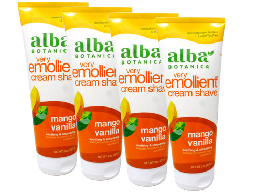 Alba Botanica Mango Vanilla Very Emollient Cream Shave, 8 oz (Pack of 4)