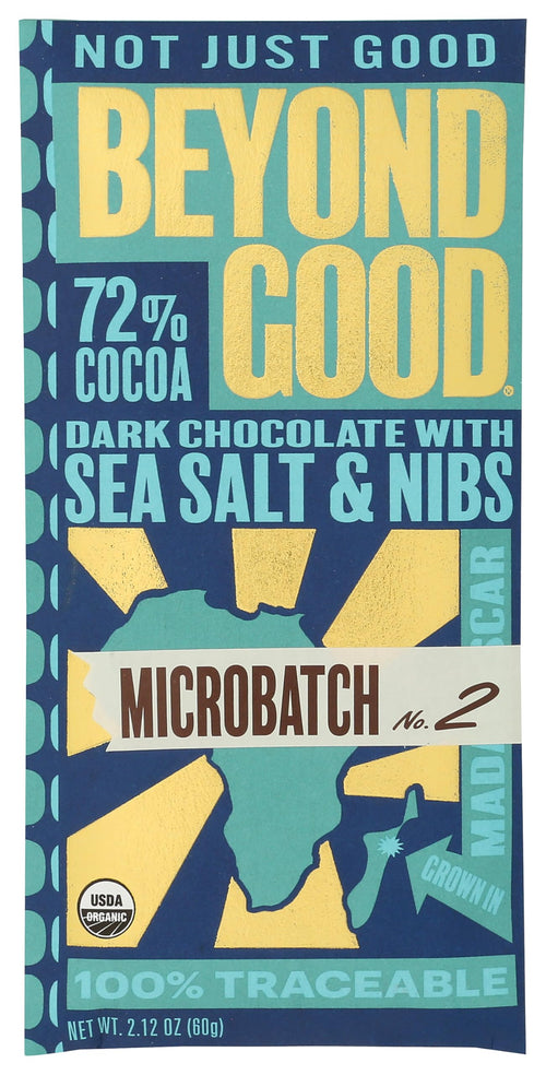 Beyond Good Organic 72% Sea Salt & Nibs Microbatch Chocolate Bar, 2.12 oz