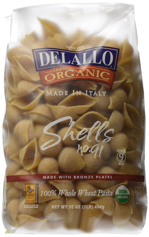 DeLallo Organic Whole Wheat Pasta Shells No. 91, 1 lb