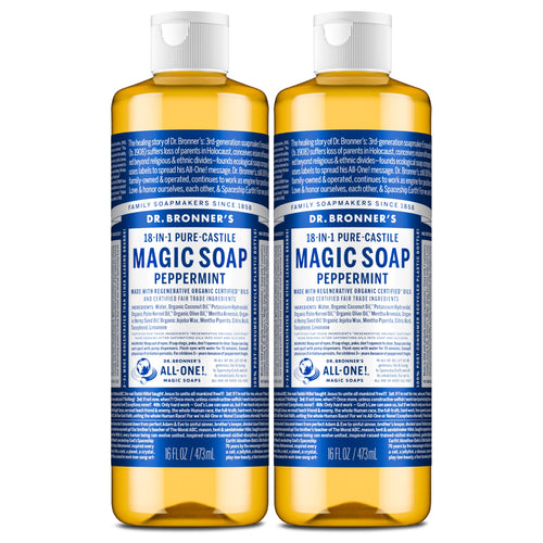 Dr. Bronner's Peppermint Pure-Castile Liquid Soap, 16 oz (Pack of 2)