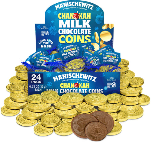 Manischewitz Milk Chocolate Gold Coins Hanukkah Gelt, 24 Mesh Bags