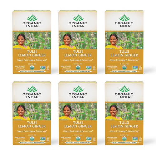 Organic India Tulsi Lemon Ginger Tea, 18 Bags (Pack of 6)