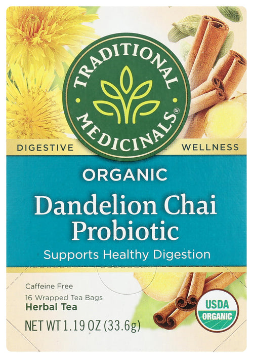 Traditional Medicinals Organic Dandelion Chai Probiotic Herbal Tea, 16 Count