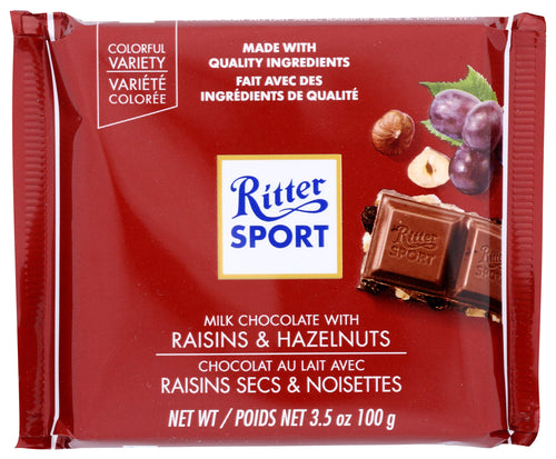 Ritter Sport Raisin & Hazelnut Chocolate Bar, 3.5 oz