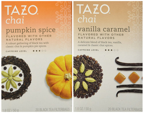 Tazo Chai Tea Holiday Bundle, Pumpkin Spice and Vanilla Caramel (2 Items)