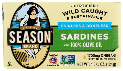 Season Skinless and Boneless Sardines in Olive Oil, 4.375 oz