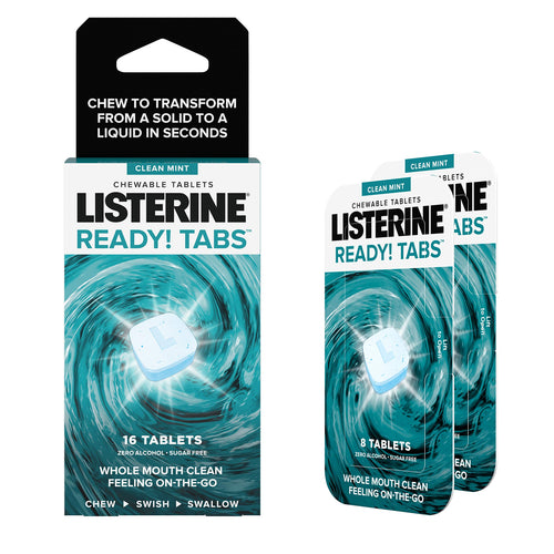 Listerine Ready! Tabs Chewable Tablets, Clean Mint, 16 Count