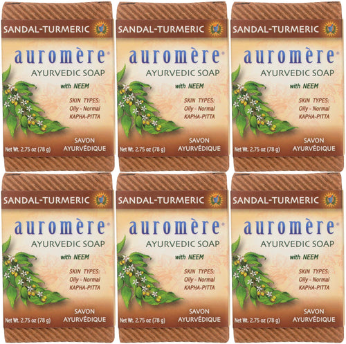 Auromere Ayurvedic Bar Soap, Sandal Turmeric, 2.75 oz (Pack of 6)