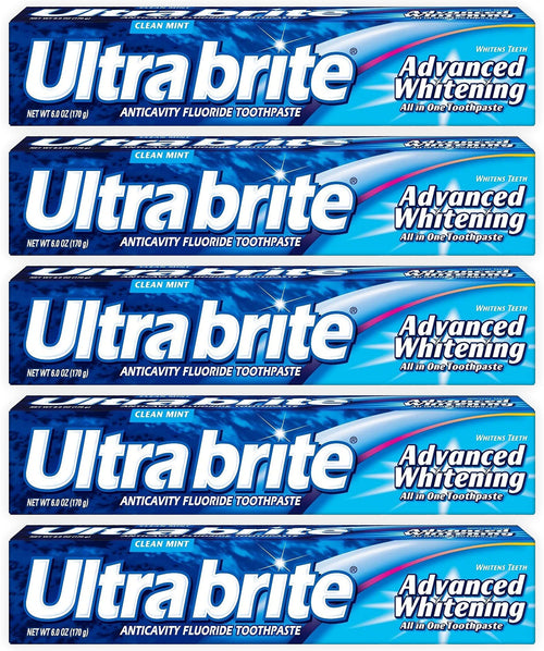 Ultra Brite Advanced Whitening Toothpaste, Clean Mint, 6 oz (Pack of 5)