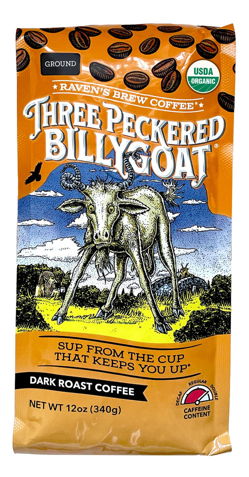 Raven's Brew Three Peckered Billy Goat Organic Dark Roast Ground Coffee, 12 oz
