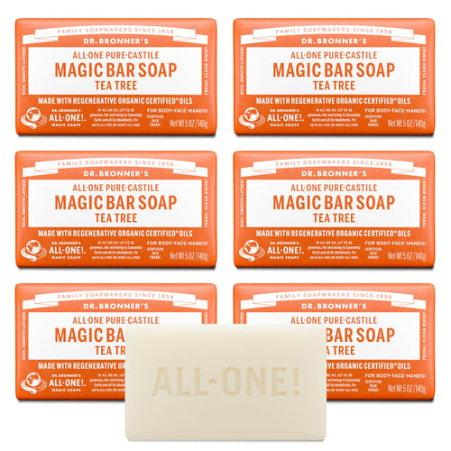 Dr. Bronner's Pure-Castile Bar Soap, Tea Tree, 5 oz (Pack of 6)