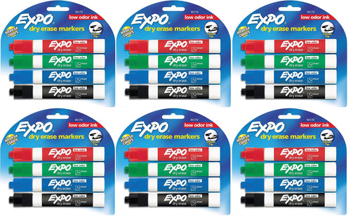 EXPO Low Odor Chisel Tip Dry Erase Markers, Assorted Colors, 4 Count (Pack of 6)