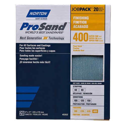 Norton ProSand 400 Grit Sandpaper, Fine, 20 Sheets