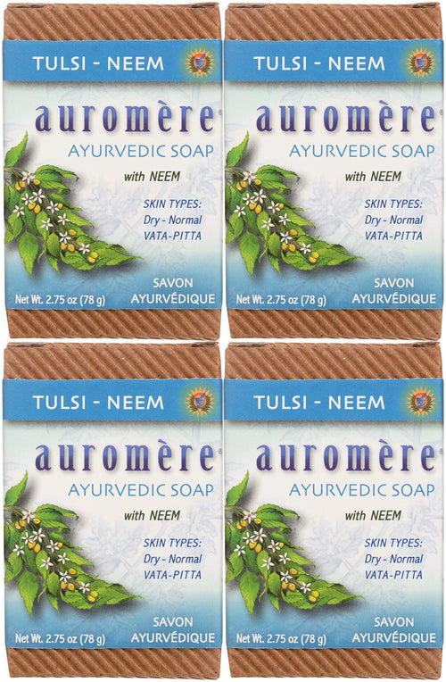 Auromere Ayurvedic Bar Soap, Tulsi Neem, 2.75 oz (Pack of 4)