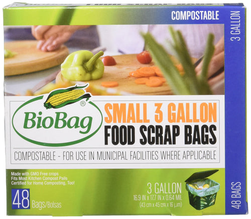 Biobag Compostable Food Scrap Bags, Small 3 Gallon, 48 Count