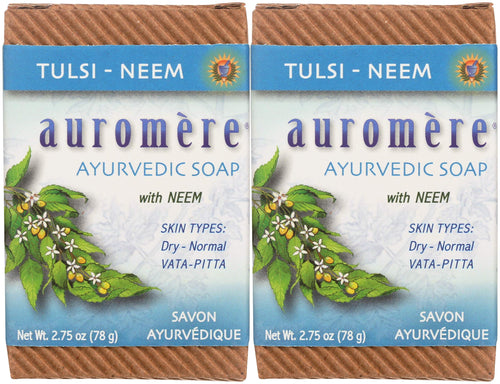 Auromere Ayurvedic Bar Soap, Tulsi Neem, 2.75 oz (Pack of 2)