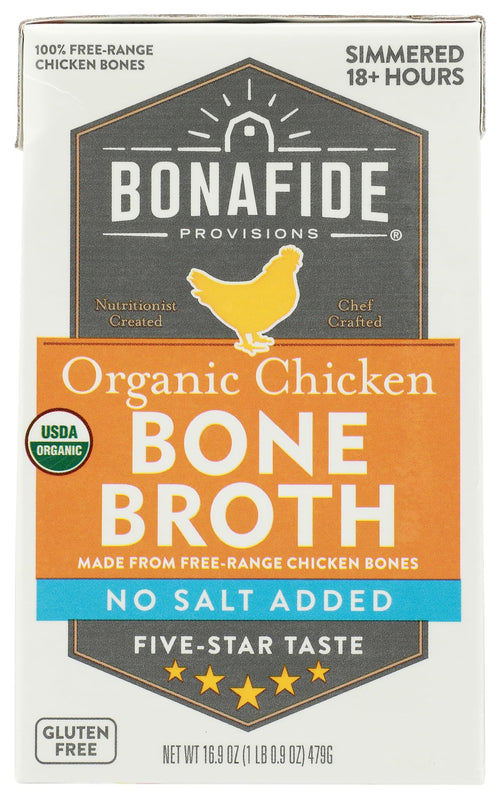 Bonafide Provisions Organic Chicken Bone Broth, No Salt Added, 16.9 oz