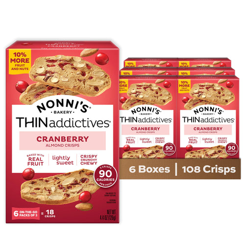 Nonni's Thin Addictives Almond Cranberry Thin Cookies, 36 Count (Pack of 6)